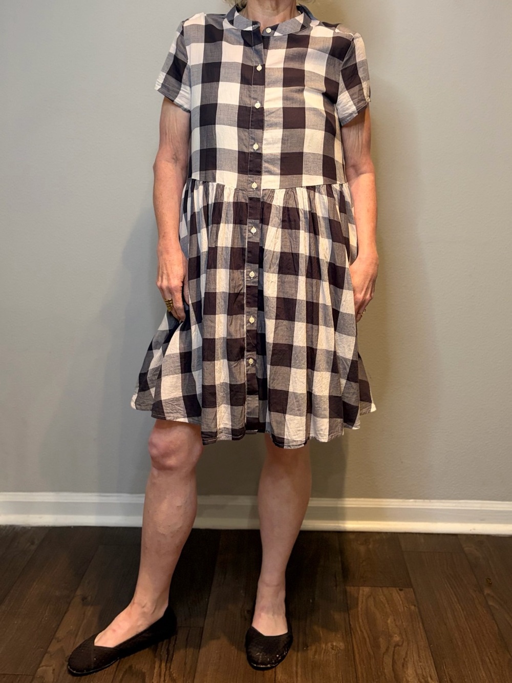 NWT! GAP Black and Cream Buffalo Check Button-Up Babydoll Dress